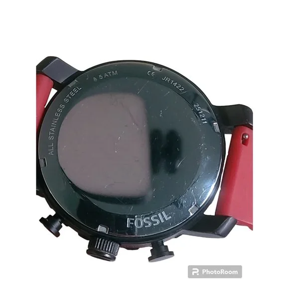 Fossil Nate JR1422 Chronograph Black Face White Accents and Red Band A7 - Picture 4 of 4